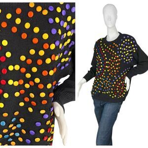 Vintage 1980's Kitty Hawk by Vivian Wang Beaded Cotton Skittle Sweater Size S